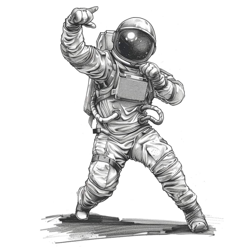 IT Boosters Markenmaskottchen Astronaut stilisiert.